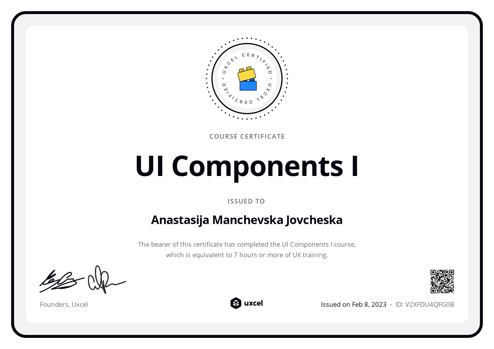 Anastasija M-Jovcheska's certificate